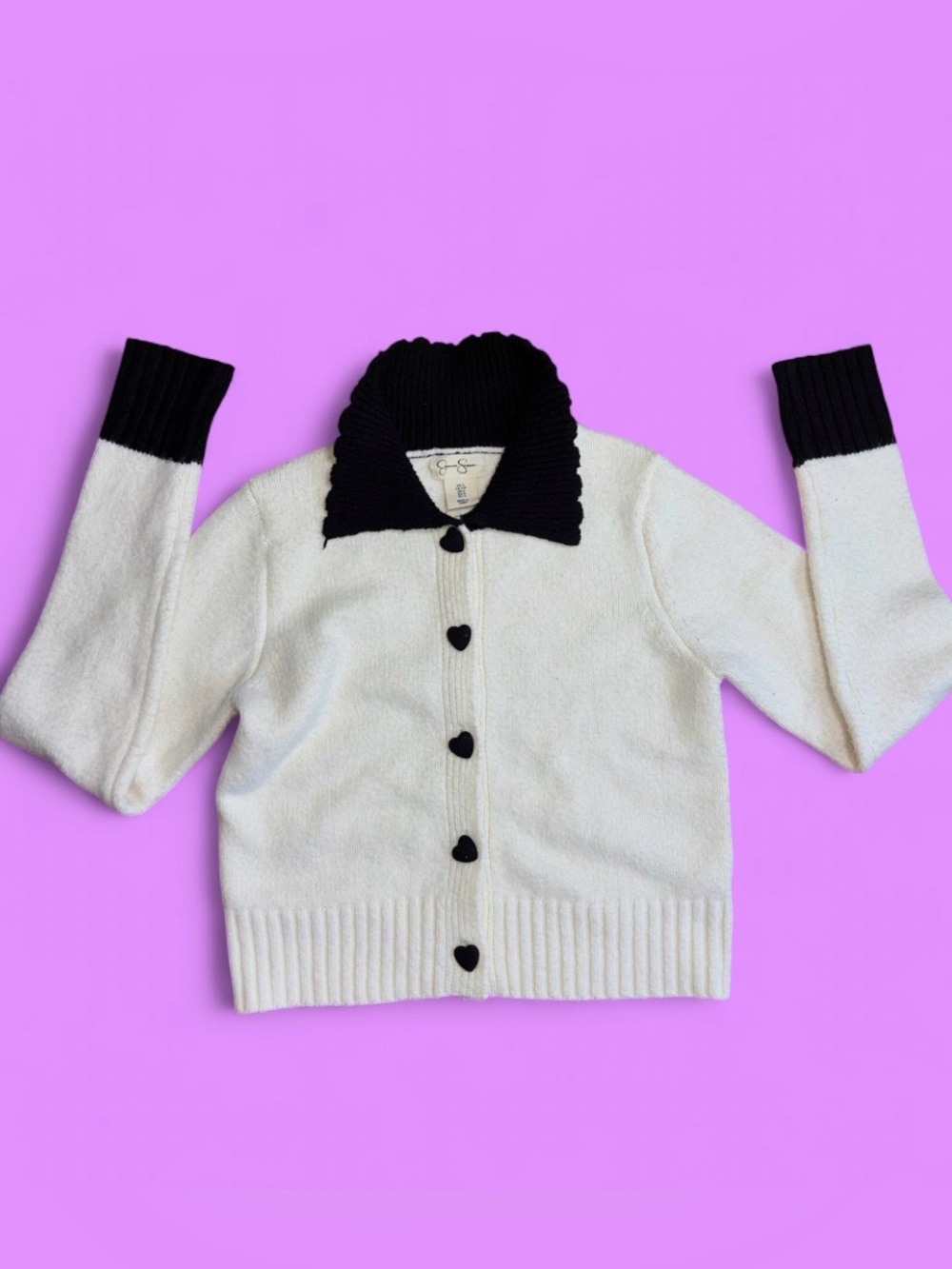 Jessica Simpson Two-Tone Knit Cardigan in Cream and Black